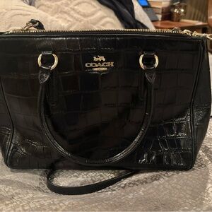 Coach Black Croc-Patterned Satchel